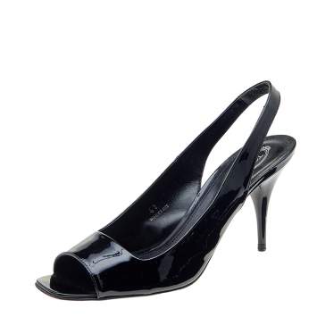 Pre Owned Tod's Black Patent Leather Open Toe Slingback Sandals Size 41