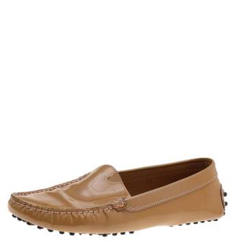 Pre Owned Tod's Brown Patent Leather Slip On Loafers Size 38