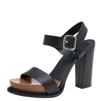 Pre Owned Tod's Black Leather Ankle Strap Sandals Size 37.5