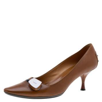 Pre Owned Tod's Brown Leather Kitten Heel Loafer Pumps Size 40