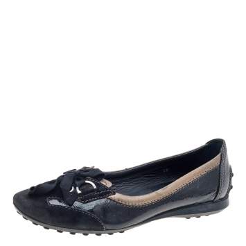 Pre Owned Tod's Black Patent Leather And Suede Lace up Loafers Size 36