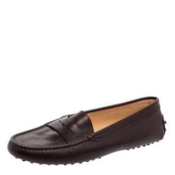 Pre Owned Tod's Dark Brown Leather Slip On Loafers Size 40
