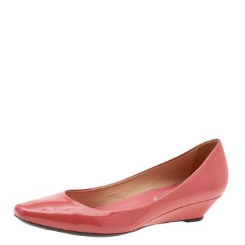 Pre Owned Tod's Coral Orange Patent Leather Wedge Pumps Size 39