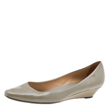 Pre Owned Tod's Grey Patent Leather Wedge Pumps Size 41