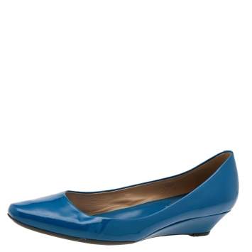 Pre Owned Tod's Blue Patent Leather Wedge Pumps Size 38.5