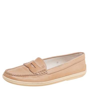 Pre Owned Tod's Beige Leather Penny Loafers Size 38
