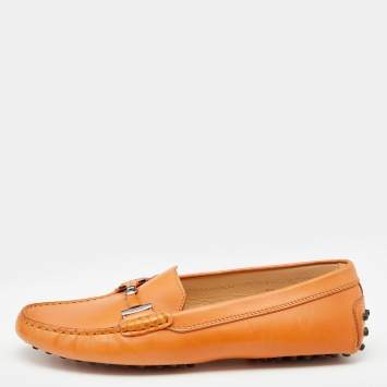 Pre Owned Tod's Orange Leather Bit Slip On Loafers Size 38
