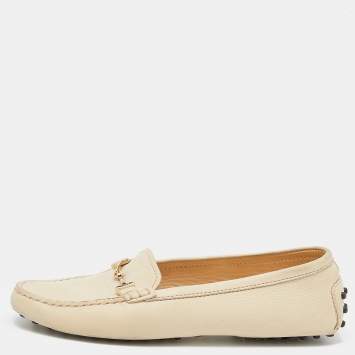 مملوكة مسبقًا Tod's Beige Iridescent Leather Bit Slip On Loafers Size 37.5