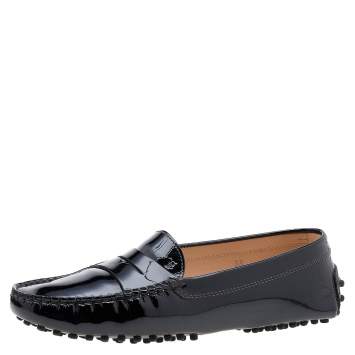 Pre Owned Tod's Black Patent Leather Penny Slip On Loafers Size 38