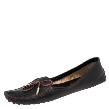Pre Owned Tod's Dark Brown/Burgundy Leather Loafers Size 40.5