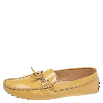 Pre Owned Tod's Yellow Patent Leather Driver Loafers Size 40.5