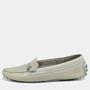 Pre Owned Tod's Olive Green Leather Slip On Loafers Size 39.5