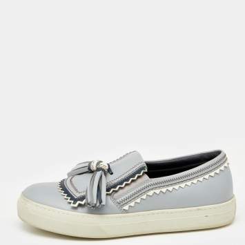 Pre Owned Tod's Grey Leather Tassel Slip On Sneakers Size 38