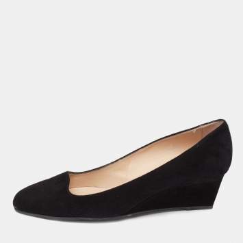 Pre Owned Tod's Black Suede Wedge Pumps Size 42