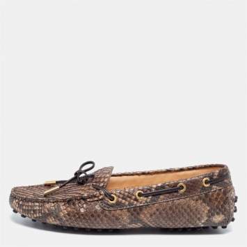 Pre Owned Tod's Two-Tone Python Leather Bow Loafers Size 38.5