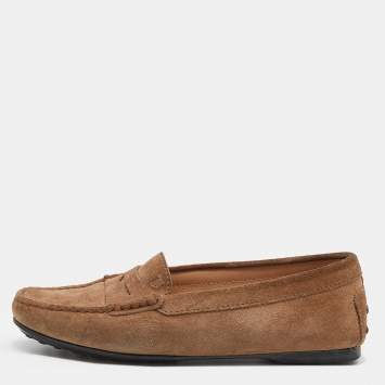 Pre Owned Tod's Light Brown Suede Slip On Loafers Size 35