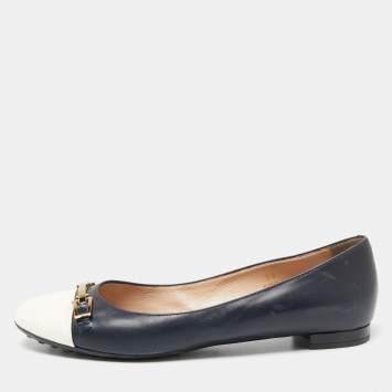 Pre Owned Tod's  Navy Blue/Cream Patent And Leather Ballet Flats Size 39