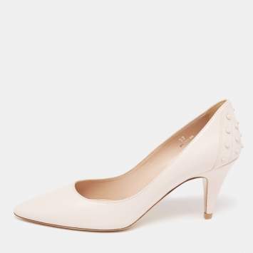 Pre Owned Tod's Pale Pink Leather Studded Pointed Toe Pumps Size 37