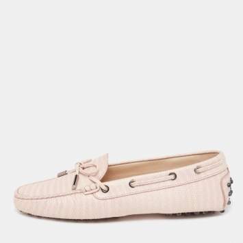 Pre Owned Tod's Two-Tone Lizard Embossed Leather Bow Loafers Size 38.5 