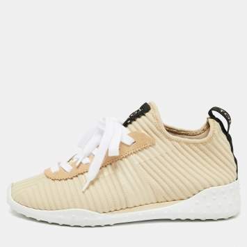 Pre Owned Tod's Beige/Black Canvas Lace Up Sneakers Size 36.5