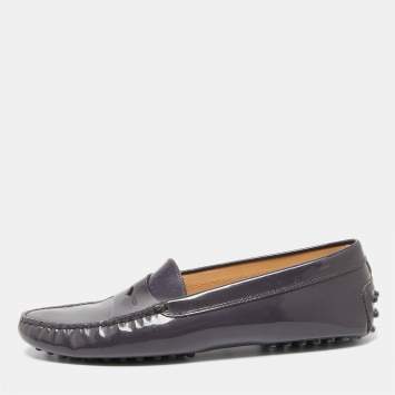 Pre Owned Tod's Purple Patent Leather Penny Loafers Size 38.5