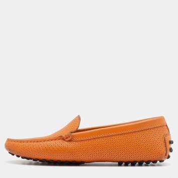 مملوكة مسبقًا Tod's Orange Perforated Leather Slip On Loafers Size 36.5