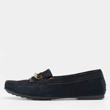 Pre Owned Tod's Black Suede Safety Pin Loafers Size 35