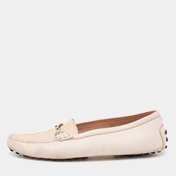 Pre Owned Tod's Pink/Beige Python and Leather Double T Loafers Size 39