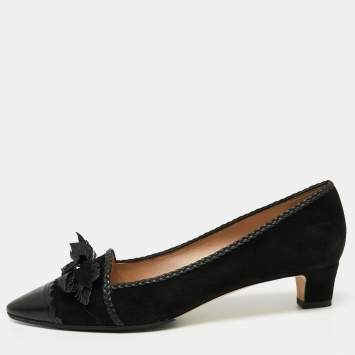 Pre Owned Tod's Black Suede and Leather Leaf Applique Pumps Size 39