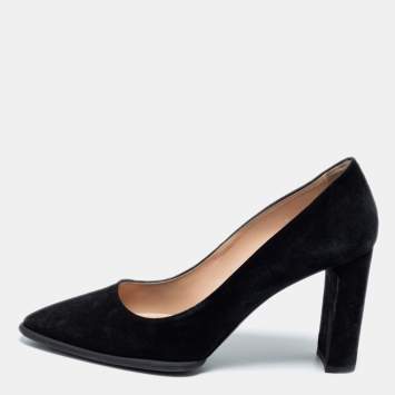 Pre Owned Tod's Black Suede Block Heel Pumps Size 38
