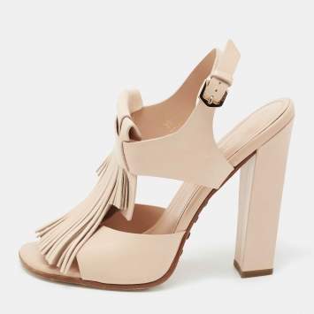 Pre Owned Tod's Beige Leather Fringe Detail Ankle Strap Sandals Size 39