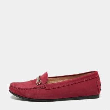 Pre Owned Tod's Fuchsia Nubuck Leather Gommino Bit Loafers Size 38.5