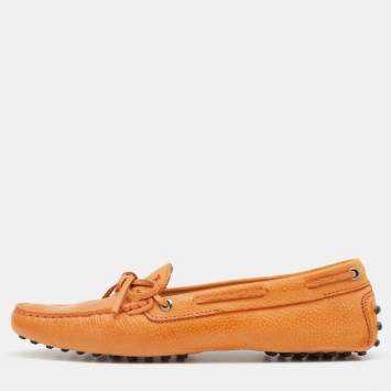 Pre Owned Tod's Tan Leather Bow Driver Loafers Size 40