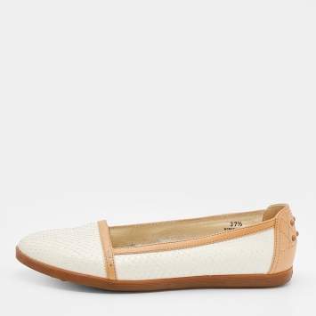 Pre Owned Tod's Beige/White Snakeskin And Leather Ballet Flats Size 37.5