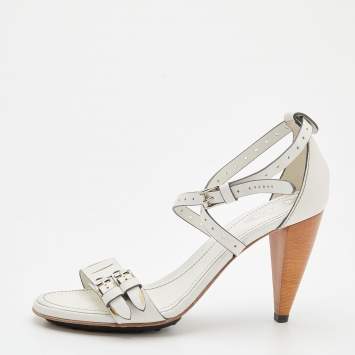 Pre Owned Tod's White Leather Ankle Strap Sandals Size 38
