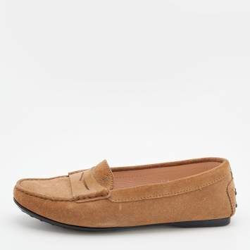 Pre Owned Tod's Light Brown Suede Slip On Loafers Size 38.5