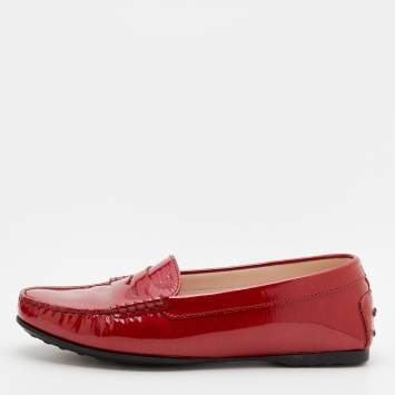 Pre Owned Tod's Red Patent Leather Penny Loafers Size 38