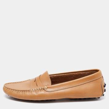 Pre Owned Tod's Tan Brown Leather Penny Loafers Size 37 