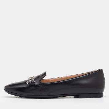 Pre Owned Tod's Black Leather Double T Smoking Slippers Size 36