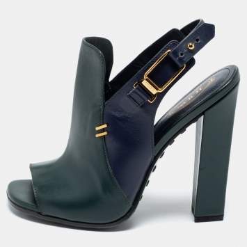 Pre Owned Tod's Dark Green/Navy Blue Leather Slingback Open-Toe Sandals Size 37