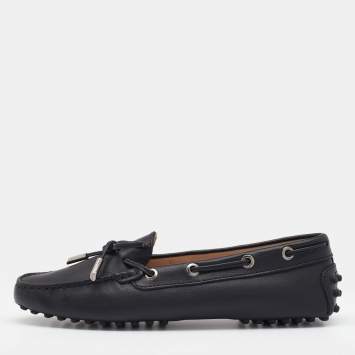 Pre Owned Tod's Black Leather Bow Slip On Loafers Size 36