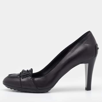Pre Owned Tod's Black Leather Bit Loafer Pumps Size 37.5