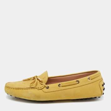Pre Owned Tod's Yellow Suede Bow Loafers Size 38