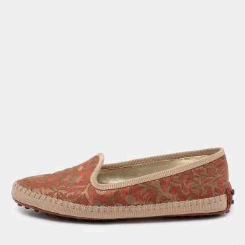 Pre Owned Tod's Orange Floral Printed Canvas Gommino Smoking Slippers Size 37