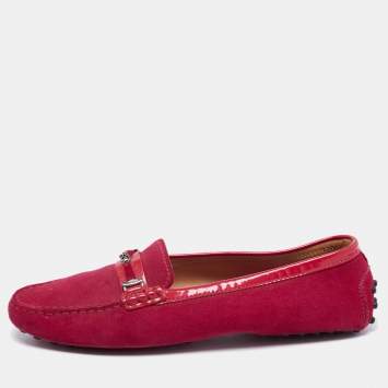 Pre Owned Tod's Magenta Suede Buckle Loafers Size 38.5