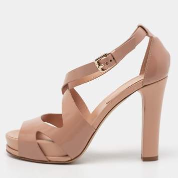 Pre Owned Tod's Beige Leather Criss Cross Open Toe Ankle Stap Sandals Size 36
