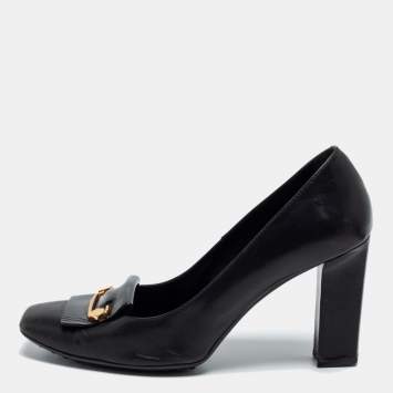 Pre Owned Tod's Black Leather Block Heel Square Toe Pumps Size 39
