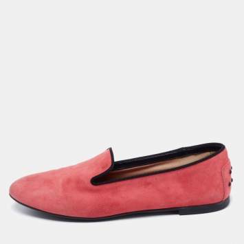 Pre Owned Tod's Pink Suede Smoking Slippers Size 37