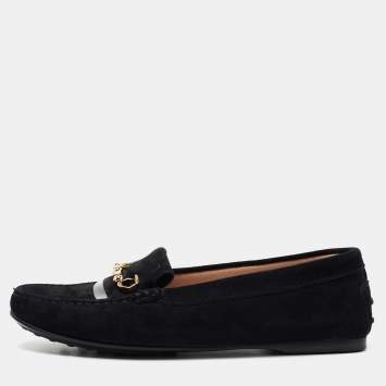 Pre Owned Tod's Black Suede Safety Pin Slip-On Loafers Size 38
