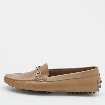 Pre Owned Tod's Sand Brown Leather Slip On Loafers Size 38